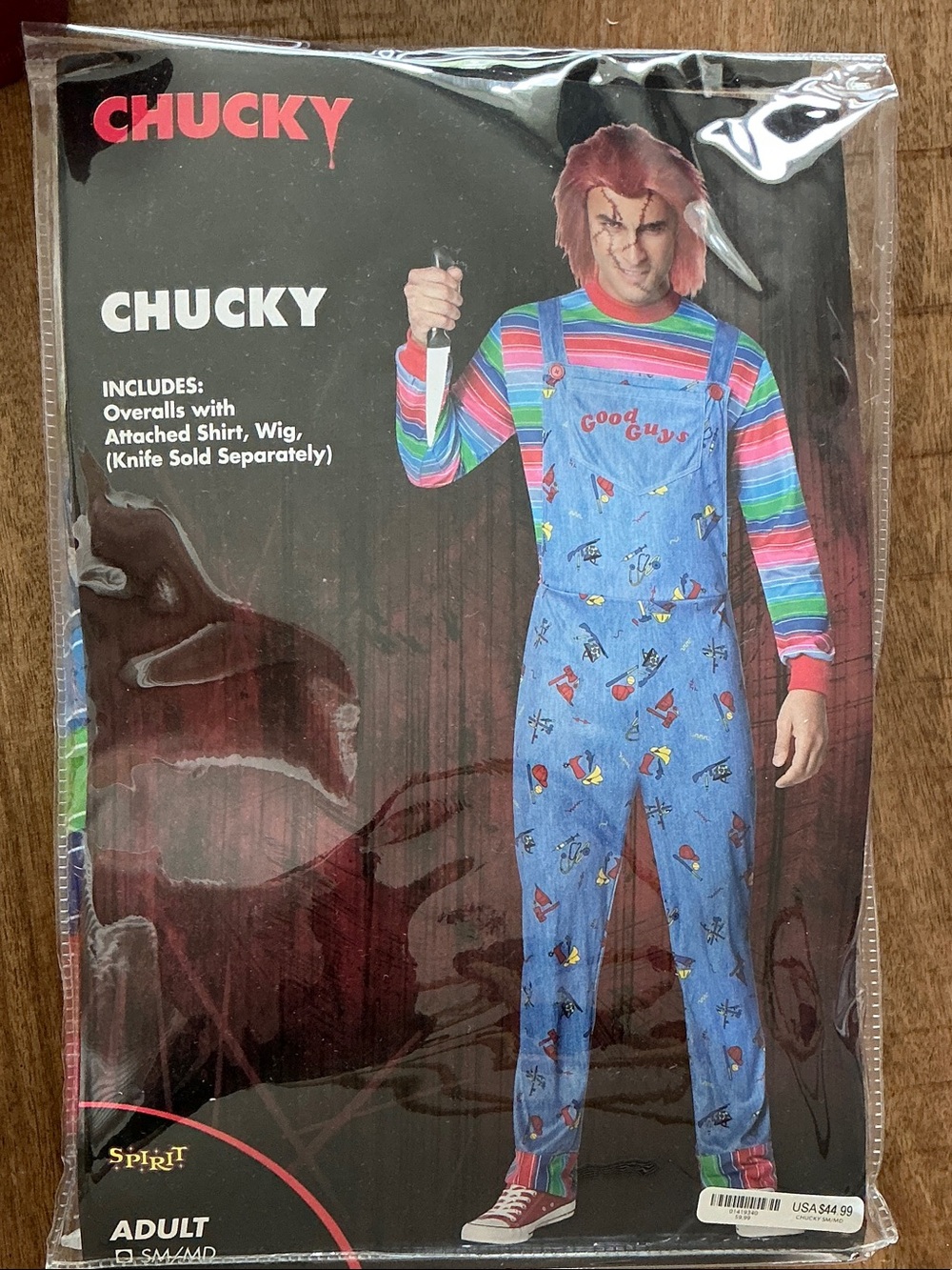Spirit Chucky Costume - Blue Overalls with Multicolor Striped Shirt